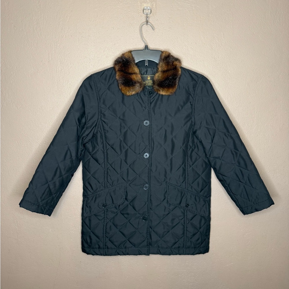 Vtg Lauren Ralph Lauren Black Quilted Puffer with Faux Fur Collar Women's P/S